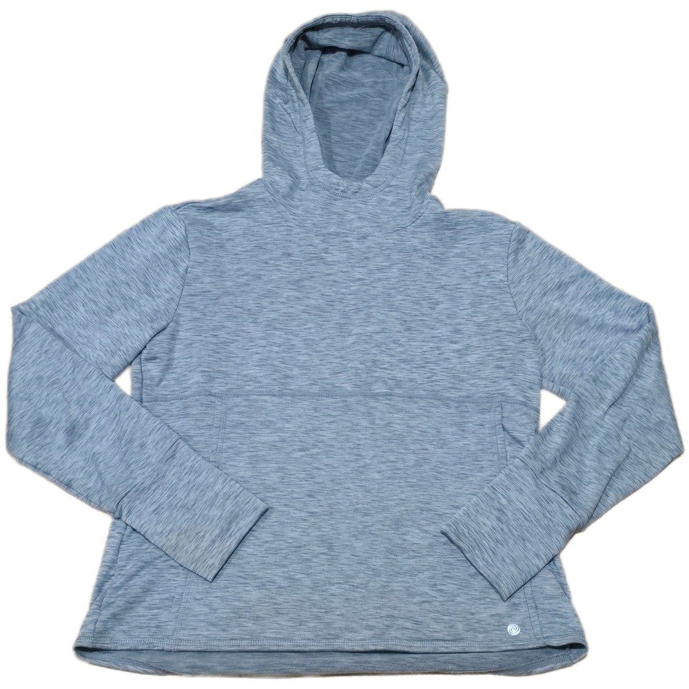 Apana Womens Med Blue Heathered‎ Space Dye Performance Hoodie Thumbhole Pullover